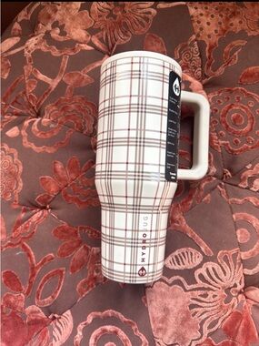 HydroJug White and Brown Plaid Insulated Travel Tumbler